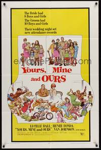 4d997 YOURS, MINE & OURS  1sh '68 art of Henry Fonda, Lucy Ball & their 18 kids by Frank Frazetta!