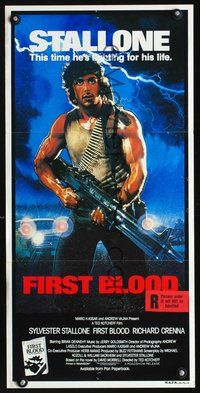 4e695 FIRST BLOOD Aust daybill '82 artwork of Sylvester Stallone as Rambo by Drew Struzan!