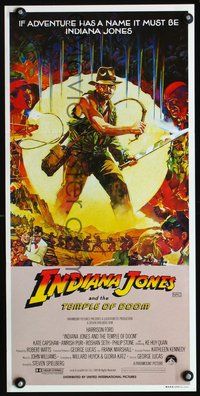 4e754 INDIANA JONES & THE TEMPLE OF DOOM Vaughan art style Aust daybill '84 cool Mike Vaughan art of Harrison Ford!