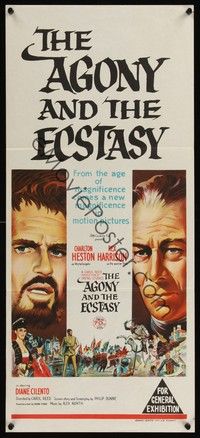 4e575 AGONY & THE ECSTASY Aust daybill '65 great art of Charlton Heston & Rex Harrison!