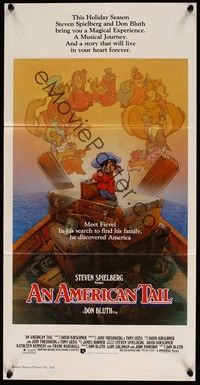 4e580 AMERICAN TAIL Aust daybill '86 Steven Spielberg, different art of Fievel by Drew Struzan!