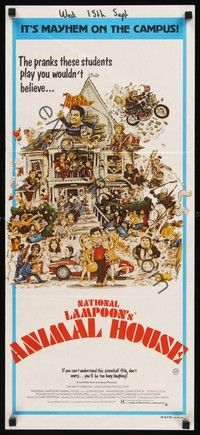 4e584 ANIMAL HOUSE Aust daybill '78 John Belushi, Landis classic, art by Rick Meyerowitz!