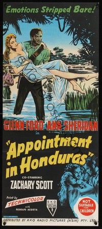 4e589 APPOINTMENT IN HONDURAS Aust daybill '53 Jacques Tourneur, sexy Ann Sheridan & Glenn Ford!