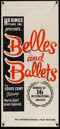 4e599 BELLES & BALLET New Zealand daybill '60 French dance documentary!