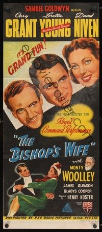 4e605 BISHOP'S WIFE Aust daybill '47 Cary Grant, Loretta Young, priest David Niven!