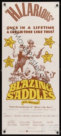 4e606 BLAZING SADDLES Aust daybill '74 classic Mel Brooks western, art of Little by John Alvin!
