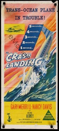 4e649 CRASH LANDING Aust daybill '58 wild stone litho art of jet crashing into the ocean!