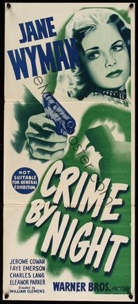 4e651 CRIME BY NIGHT Aust daybill '44 Jerome Cowan, art of pretty Jane Wyman!