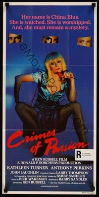 4e652 CRIMES OF PASSION Aust daybill '84 Ken Russell, sexiest Kathleen Turner is China Blue!