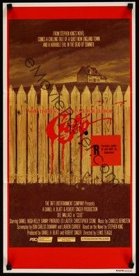 4e654 CUJO Aust daybill '83 Stephen King, artwork of bloody fence & house by Robert Tanenbaum!