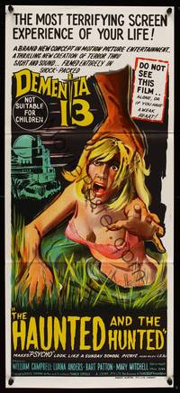 4e668 DEMENTIA 13 Aust daybill '63 Francis Ford Coppola, Roger Corman, art of sexy girl attacked!