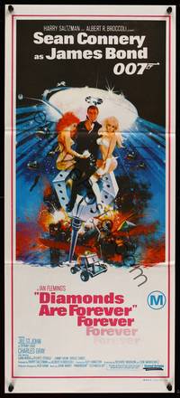 4e669 DIAMONDS ARE FOREVER Aust daybill '71 art of Sean Connery as James Bond by Robert McGinnis!