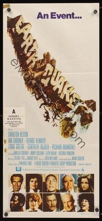 4e682 EARTHQUAKE Aust daybill '74 Charlton Heston, Ava Gardner, cool Smith disaster title art!