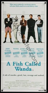 4e696 FISH CALLED WANDA Aust daybill '88 John Cleese, Curtis, Kline & Palin in police line up!