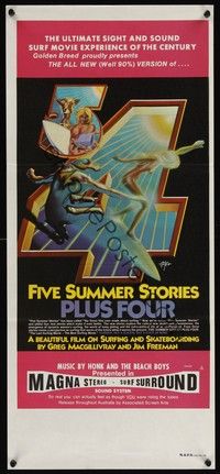 4e697 FIVE SUMMER STORIES PLUS FOUR Aust daybill '72 really cool surfing artwork by Rick Griffin!