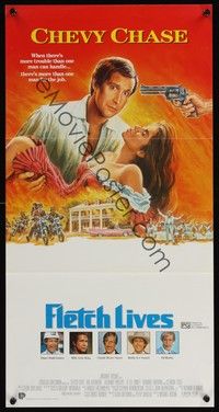 4e699 FLETCH LIVES Aust daybill '89 Chevy Chase, Julianne Phillips, Gone With the Wind parody art!