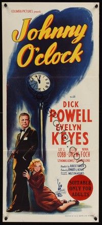 4e761 JOHNNY O'CLOCK Aust daybill '46 Dick Powell was too smart to tangle with sexy Evelyn Keyes!