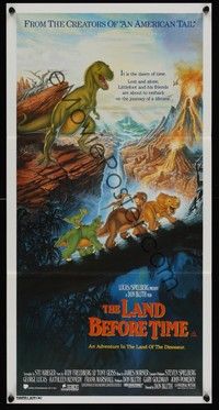 4e774 LAND BEFORE TIME Aust daybill '88 Steven Spielberg, George Lucas, dinosaur cartoon!