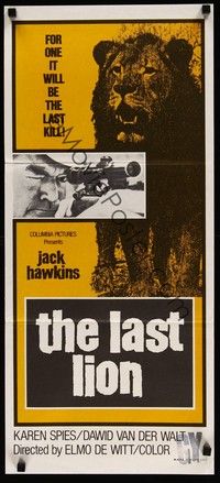 4e775 LAST LION Aust daybill '72 Jack Hawkins, Karen Spies, it will be the last kill for one!