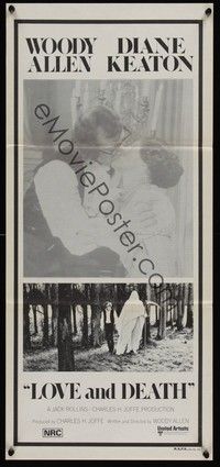 4e794 LOVE & DEATH Aust daybill '75 Woody Allen & Diane Keaton romantic kiss close up!