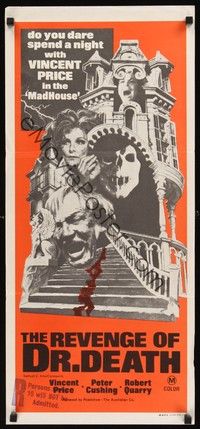 4e801 MADHOUSE Aust daybill '74 The Revenge of Dr. Death, do you dare spend a night w/Price?