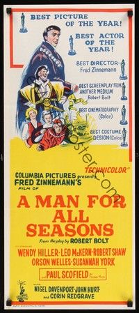 4e809 MAN FOR ALL SEASONS Aust daybill '67 Paul Scofield, Robert Shaw, Best Picture Academy Award!