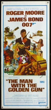 4e810 MAN WITH THE GOLDEN GUN Aust daybill '74 Roger Moore as James Bond by Robert McGinnis!