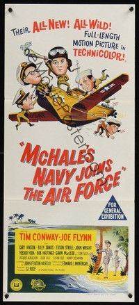 4e814 McHALE'S NAVY JOINS THE AIR FORCE Aust daybill '65 art of Tim Conway in wacky flying ship!