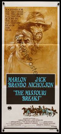 4e824 MISSOURI BREAKS Aust daybill '76 art of Marlon Brando & Jack Nicholson by Bob Peak!
