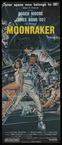 4e826 MOONRAKER Aust daybill '79 art of Roger Moore as James Bond & sexy space babes by Gouzee!