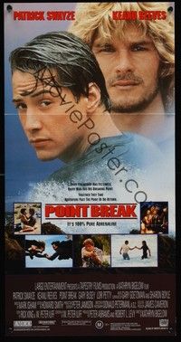 4e866 POINT BREAK Aust daybill '91 Keanu Reeves Patrick Swayze, bank robbery & surfing!