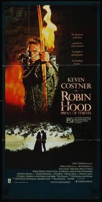4e894 ROBIN HOOD PRINCE OF THIEVES Aust daybill '91 cool image of Kevin Costner w/flaming arrow!