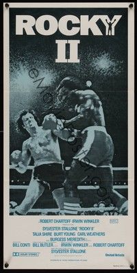 4e896 ROCKY II Aust daybill R80s Sylvester Stallone & Carl Weathers fight in ring, boxing sequel!