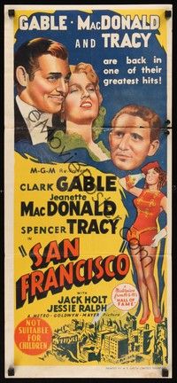 4e905 SAN FRANCISCO Aust daybill R50s art of Clark Gable, Jeanette MacDonald, Spencer Tracy!