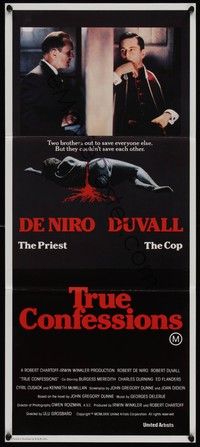 4e964 TRUE CONFESSIONS Aust daybill '81 priest Robert De Niro, detective Robert Duvall