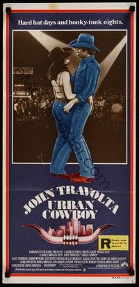 4e974 URBAN COWBOY Aust daybill '80 great image of John Travolta in cowboy hat dancing!