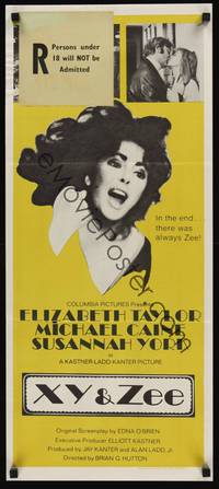 4e993 X Y & ZEE Aust daybill '71 close-up of Elizabeth Taylor, Michael Caine, Susannah York!