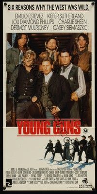 4e998 YOUNG GUNS Aust daybill '88 Emilio Estevez, Charlie Sheen, Kiefer Sutherland!