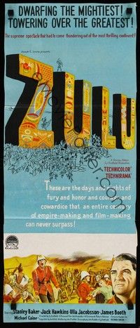 4e999 ZULU Aust daybill '64 Stanley Baker & Michael Caine classic, dwarfing the mightiest!