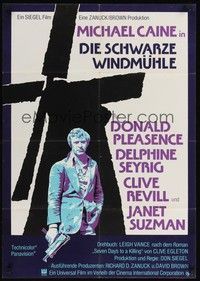 4e247 BLACK WINDMILL German '74 cool image of Michael Caine w/Uzi, Donald Pleasence, Don Siegel