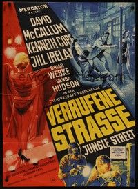 4e284 JUNGLE STREET German '61 completely different art of strip club & guys robbing safe!