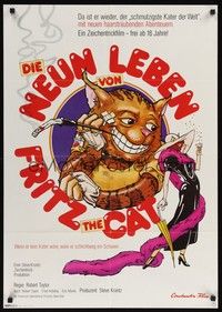 4e302 NINE LIVES OF FRITZ THE CAT German '74 AIP, Robert Crumb, great art of smoking cartoon feline!