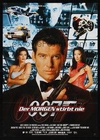 4e331 TOMORROW NEVER DIES German '97 super close image of Pierce Brosnan as James Bond 007!