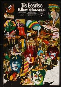 4e342 YELLOW SUBMARINE German '68 wonderful psychedelic art of Beatles John, Paul, Ringo & George!