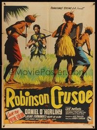 4e026 ADVENTURES OF ROBINSON CRUSOE Mexican poster '54 Luis Bunuel, art of Dan O'Herlihy w/ natives!