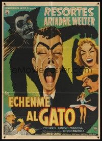 4e032 ECHENME AL GATO Mexican poster '58 Abalberto Martinez, Cacho art of cat-man!