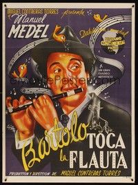 4e033 EL BURRO QUE TOCO LA FLAUTA Mexican poster '45 Miguel Torres directed, Manuel Medel!