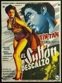 4e037 EL SULTAN DESCALZO Mexican poster '56 cool artwork of Tin-Tan, sexy Yolanda Varela!