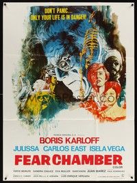 4e041 FEAR CHAMBER Mexican/English poster '73 cool close-up artwork of Boris Karloff, horror!