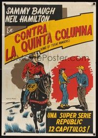 4e044 KING OF THE TEXAS RANGERS Mexican poster '41 Slingin Sammy Baugh in cowboy western serial!